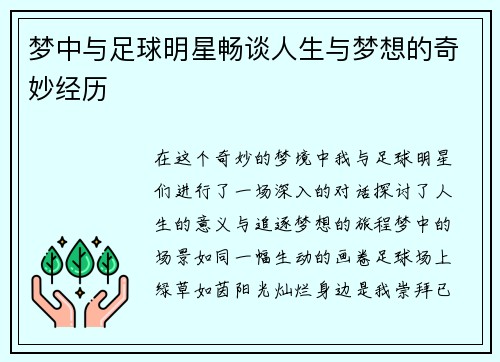 梦中与足球明星畅谈人生与梦想的奇妙经历